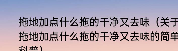 拖地加点什么拖的干净又去味（关于拖地加点什么拖的干净又去味的简单科普）