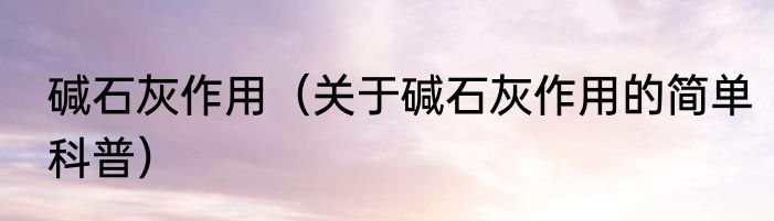 碱石灰作用（关于碱石灰作用的简单科普）