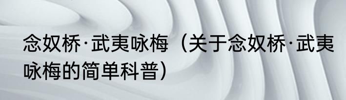 念奴桥·武夷咏梅（关于念奴桥·武夷咏梅的简单科普）