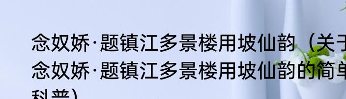 念奴娇·题镇江多景楼用坡仙韵（关于念奴娇·题镇江多景楼用坡仙韵的简单科普）