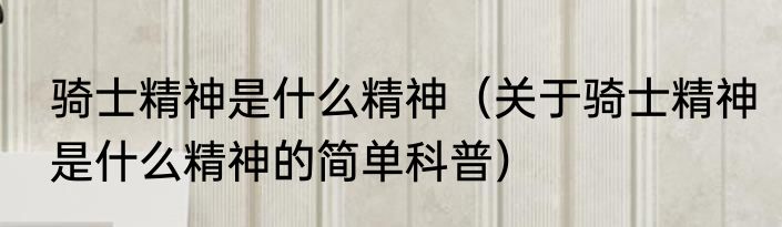 骑士精神是什么精神（关于骑士精神是什么精神的简单科普）