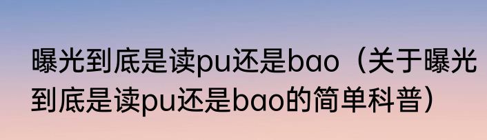 曝光到底是读pu还是bao（关于曝光到底是读pu还是bao的简单科普）