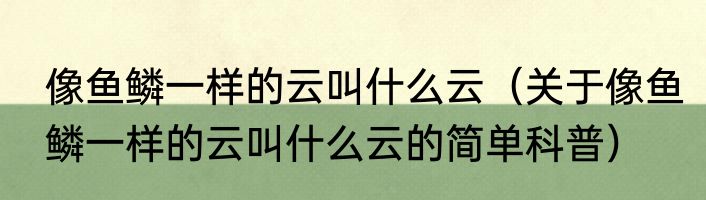 像鱼鳞一样的云叫什么云（关于像鱼鳞一样的云叫什么云的简单科普）