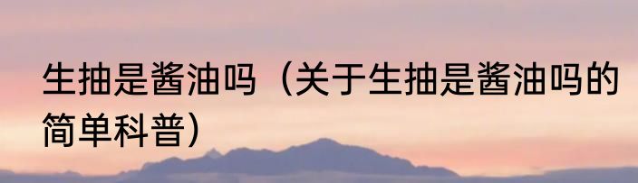 生抽是酱油吗（关于生抽是酱油吗的简单科普）