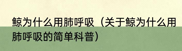 鲸为什么用肺呼吸（关于鲸为什么用肺呼吸的简单科普）
