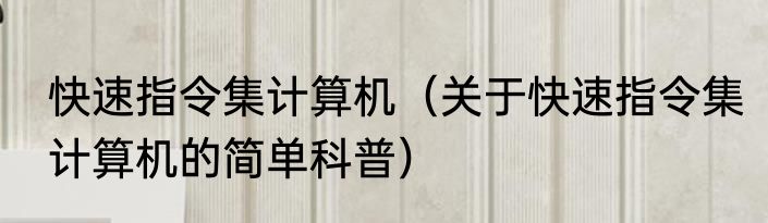 快速指令集计算机（关于快速指令集计算机的简单科普）