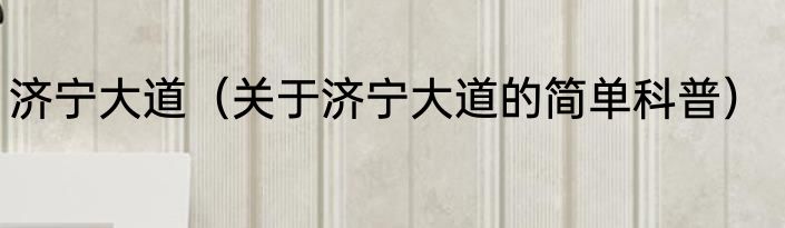 济宁大道（关于济宁大道的简单科普）