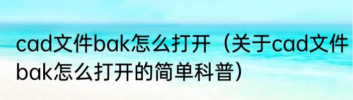 cad文件bak怎么打开（关于cad文件bak怎么打开的简单科普）