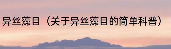 异丝藻目（关于异丝藻目的简单科普）