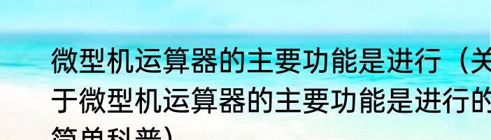 微型机运算器的主要功能是进行（关于微型机运算器的主要功能是进行的简单科普）