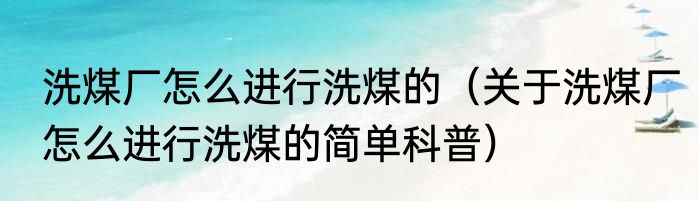 洗煤厂怎么进行洗煤的（关于洗煤厂怎么进行洗煤的简单科普）