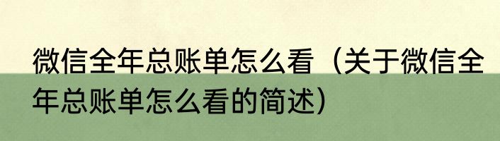 微信全年总账单怎么看（关于微信全年总账单怎么看的简述）