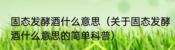 固态发酵酒什么意思（关于固态发酵酒什么意思的简单科普）