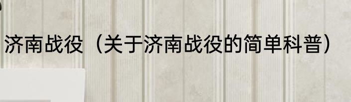 济南战役（关于济南战役的简单科普）