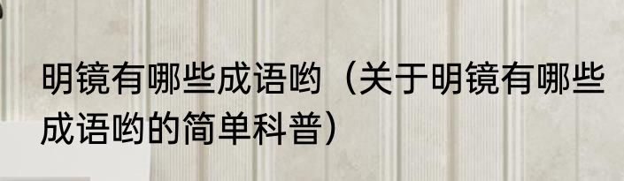 明镜有哪些成语哟（关于明镜有哪些成语哟的简单科普）