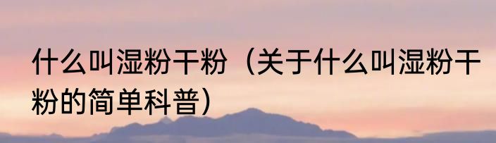 什么叫湿粉干粉（关于什么叫湿粉干粉的简单科普）