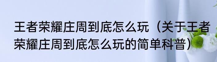 王者荣耀庄周到底怎么玩（关于王者荣耀庄周到底怎么玩的简单科普）
