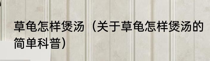 草龟怎样煲汤（关于草龟怎样煲汤的简单科普）
