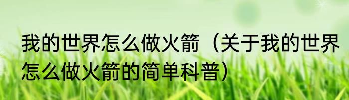 我的世界怎么做火箭（关于我的世界怎么做火箭的简单科普）