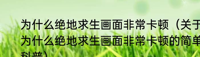 为什么绝地求生画面非常卡顿（关于为什么绝地求生画面非常卡顿的简单科普）