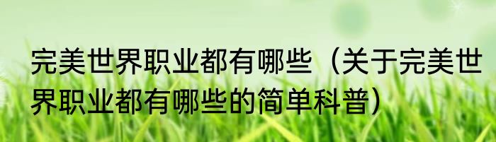 完美世界职业都有哪些（关于完美世界职业都有哪些的简单科普）