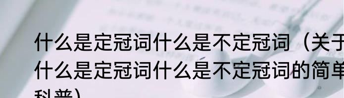 什么是定冠词什么是不定冠词（关于什么是定冠词什么是不定冠词的简单科普）
