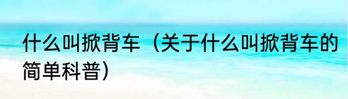 什么叫掀背车（关于什么叫掀背车的简单科普）