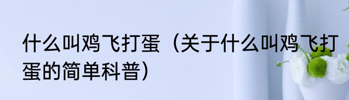 什么叫鸡飞打蛋（关于什么叫鸡飞打蛋的简单科普）