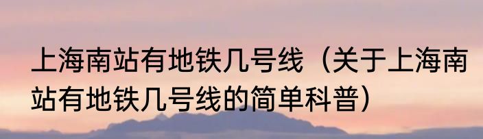 上海南站有地铁几号线（关于上海南站有地铁几号线的简单科普）