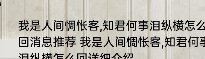我是人间惆怅客,知君何事泪纵横怎么回消息推荐 我是人间惆怅客,知君何事泪纵横怎么回详细介绍
