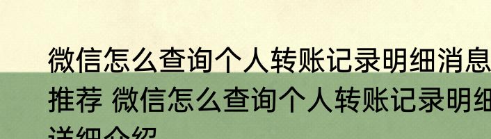 微信怎么查询个人转账记录明细消息推荐 微信怎么查询个人转账记录明细详细介绍