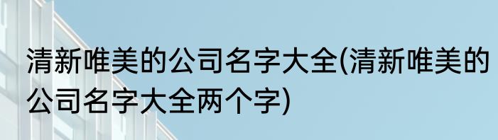 清新唯美的公司名字大全(清新唯美的公司名字大全两个字)