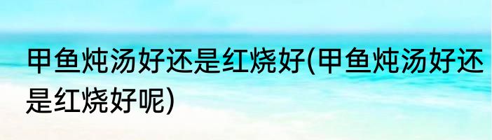 甲鱼炖汤好还是红烧好(甲鱼炖汤好还是红烧好呢)