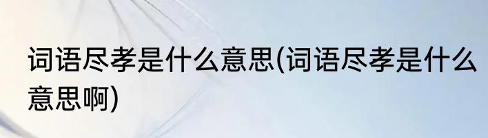 词语尽孝是什么意思(词语尽孝是什么意思啊)