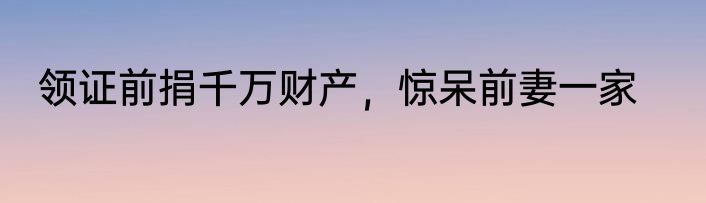 领证前捐千万财产，惊呆前妻一家