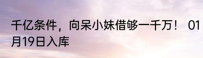 千亿条件，向呆小妹借够一千万！ 01月19日入库