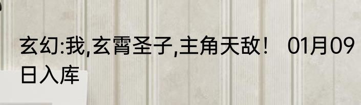 玄幻:我,玄霄圣子,主角天敌！ 01月09日入库