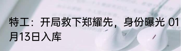 特工：开局救下郑耀先，身份曝光 01月13日入库