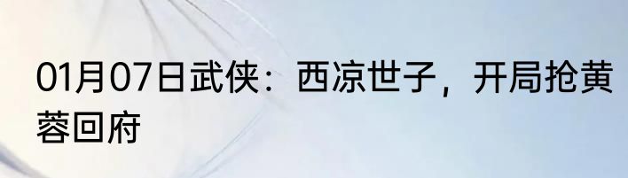 01月07日武侠：西凉世子，开局抢黄蓉回府