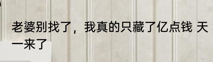 老婆别找了，我真的只藏了亿点钱 天一来了