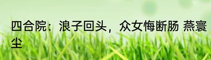 四合院：浪子回头，众女悔断肠 燕寰尘