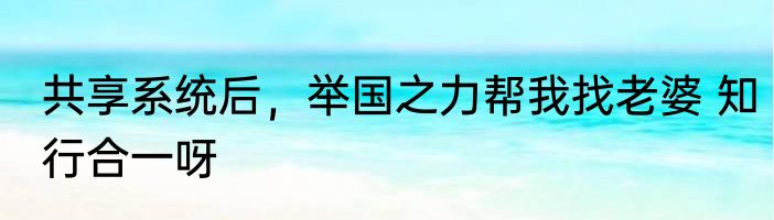 共享系统后，举国之力帮我找老婆 知行合一呀