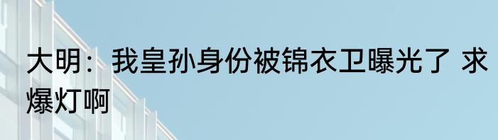 大明：我皇孙身份被锦衣卫曝光了 求爆灯啊