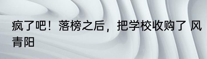 疯了吧！落榜之后，把学校收购了 风青阳
