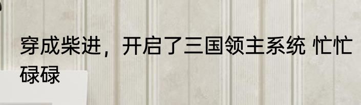 穿成柴进，开启了三国领主系统 忙忙碌碌