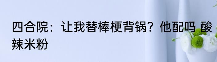四合院：让我替棒梗背锅？他配吗 酸辣米粉