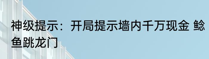 神级提示：开局提示墙内千万现金 鲶鱼跳龙门